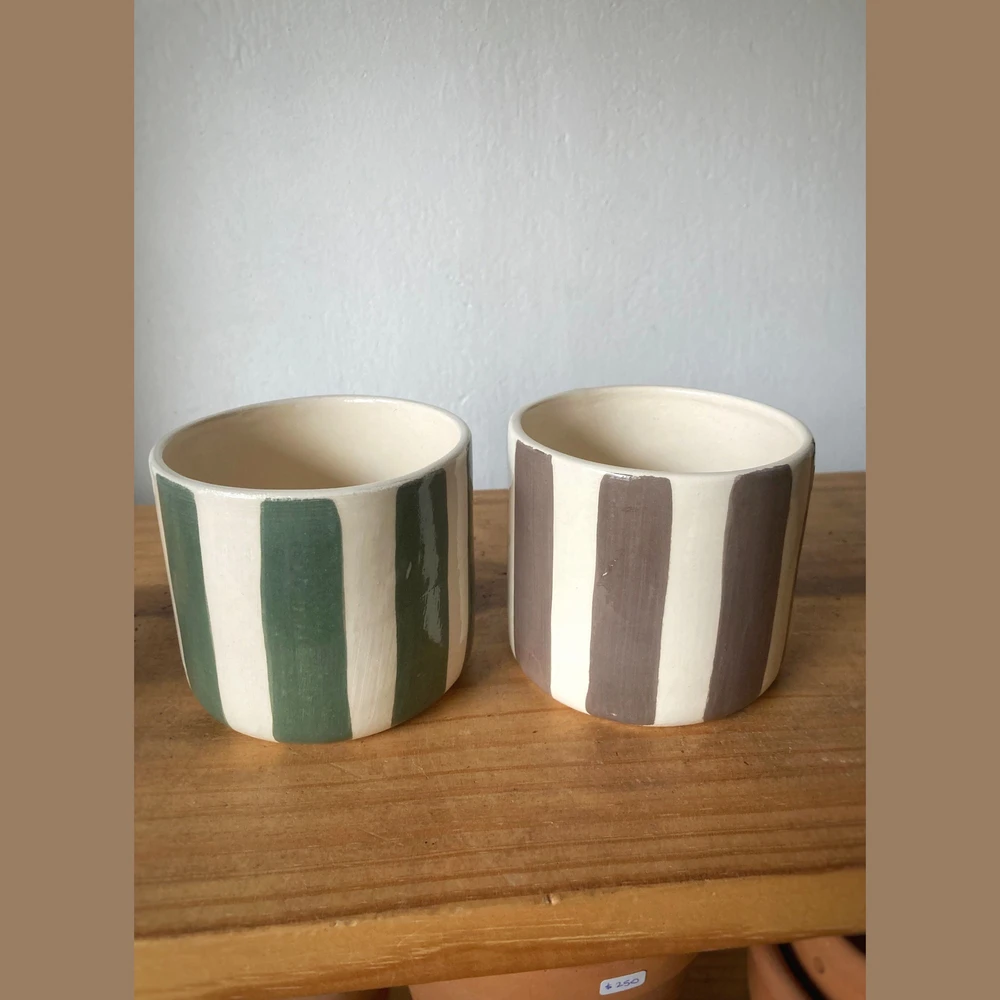 Maceta ceramica rayas 9x8cm Azul